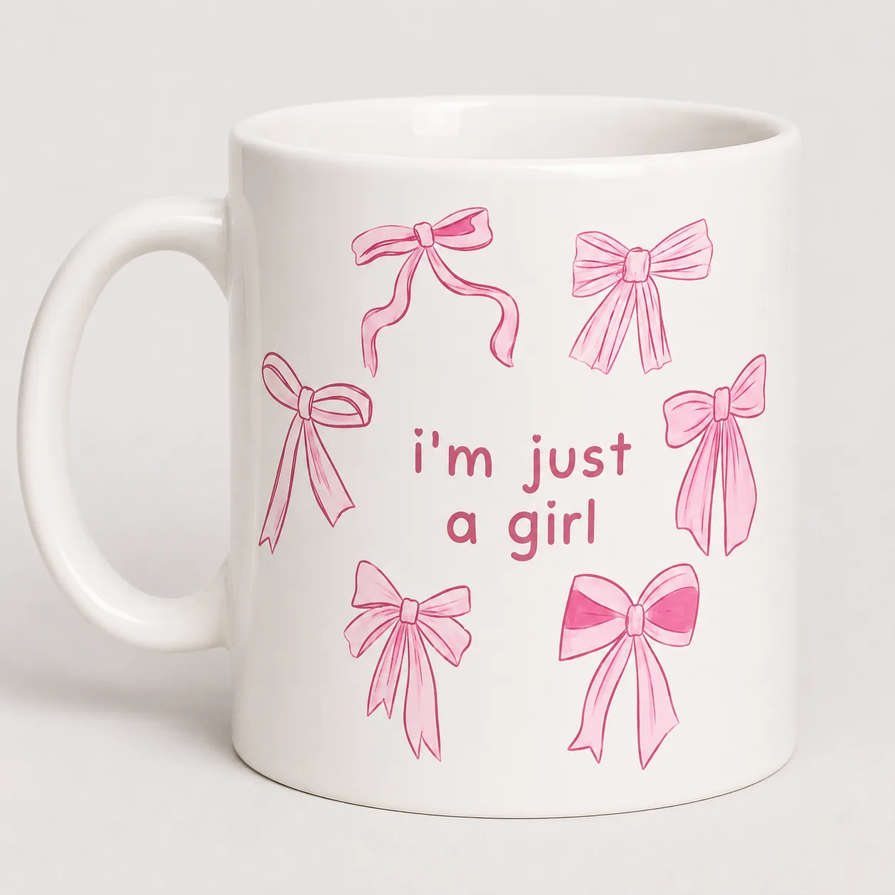 I'm Just A Girl Pink Bow Ceramic Mug | Cute Aesthetic Coffee Mug for Girls