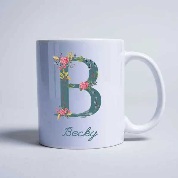 Personalised Mug - Watercolour Floral Initial thumbnail 1