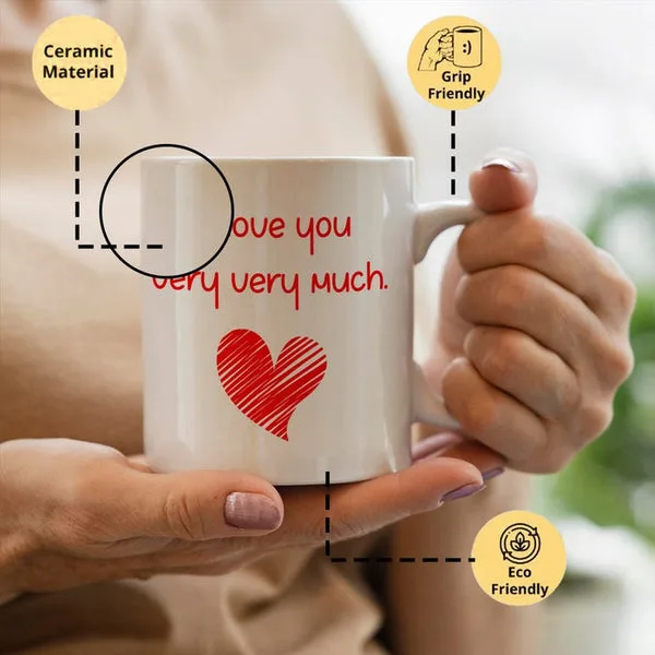 I Love You Very Very Much Ceramic Mug – Romantic Gift Coffee Cup with Red Heart thumbnail 2