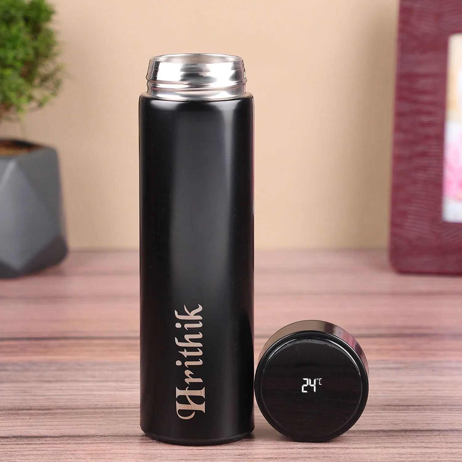 Personalised Name Black Temperature Bottle – Smart LED Display Stainless Steel Insulated Water Bottle thumbnail 2