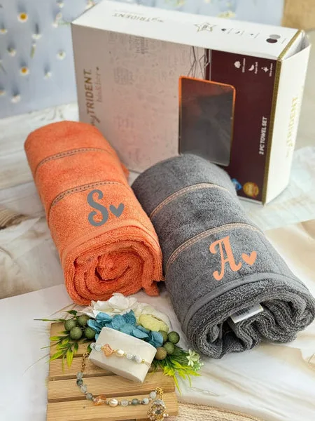 Premium Personalised Embroidered Trident Couple Towel Set with Rakhi | 100% Cotton | Luxury Box Packaging thumbnail 2
