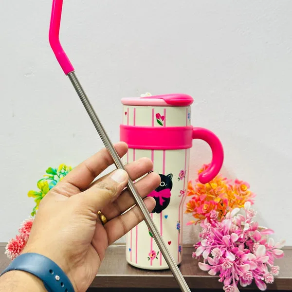 1200ml Stainless Steel Insulated Tumbler with Handle & Steel Straw | Leak Proof | 11hr Cold & 7hr Hot | Name Printing Available thumbnail 2