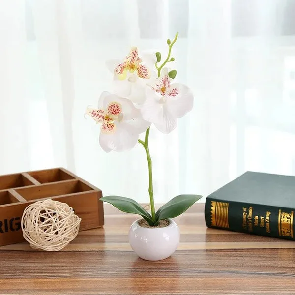 Artificial Orchids flowers with Ceramic Pot for Home Decoration thumbnail 3