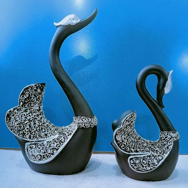 Swan Pair Showpiece Duck Statue Figurine(Black) thumbnail 2
