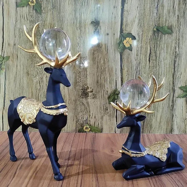 Pair of Black Deer Resin Showpiece (Standard Size, Black, Turquoise) thumbnail 2