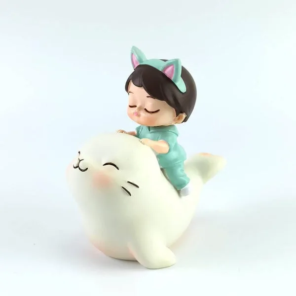 Resin Girl on Seal Fish car Dashboard Shaking Toys Bobble Head showpiece Gift for All Occasions thumbnail 3