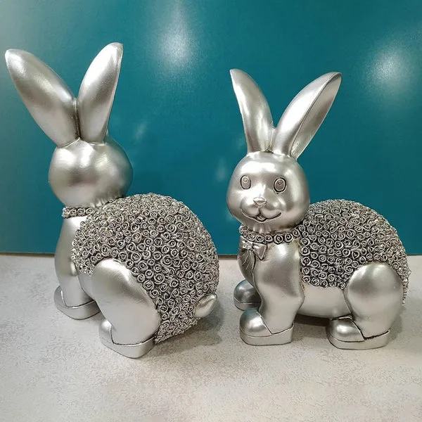 Pair of Silver Rabbit Decor showpiece for Living Room thumbnail 2