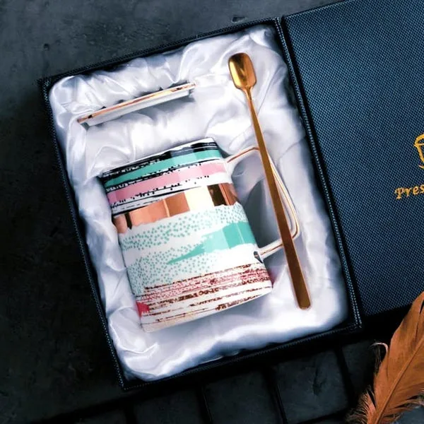 Gradient Porcelain Coffee Cup Metal Spoon and Lid thumbnail 2