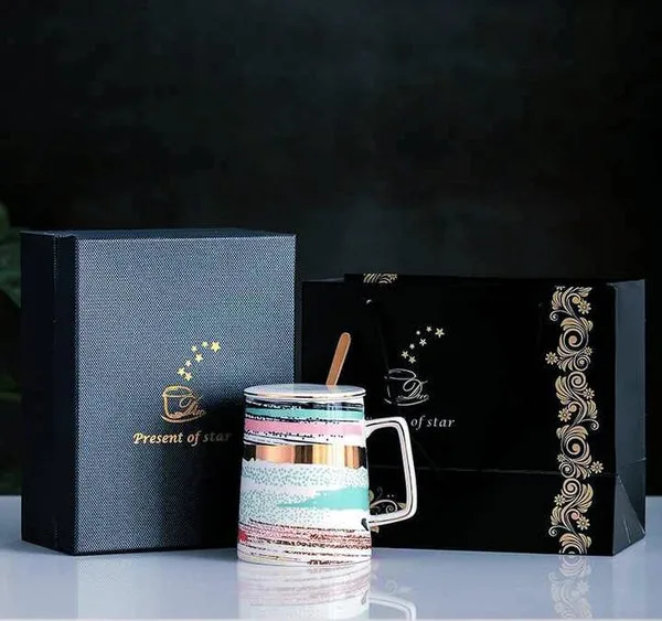 Gradient Porcelain Coffee Cup Metal Spoon and Lid thumbnail 3