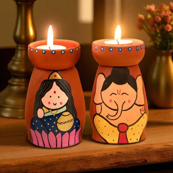 Handmade Terracotta Tealight Holder | Festive Diya with Holder | Diwali Decoration thumbnail 2