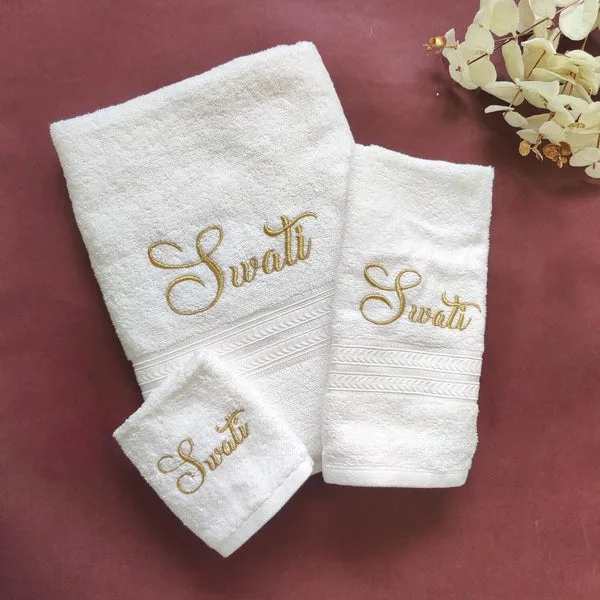 Personalised Towel Set – Face, Hand & Bath | Custom Name Cotton Towels thumbnail 1