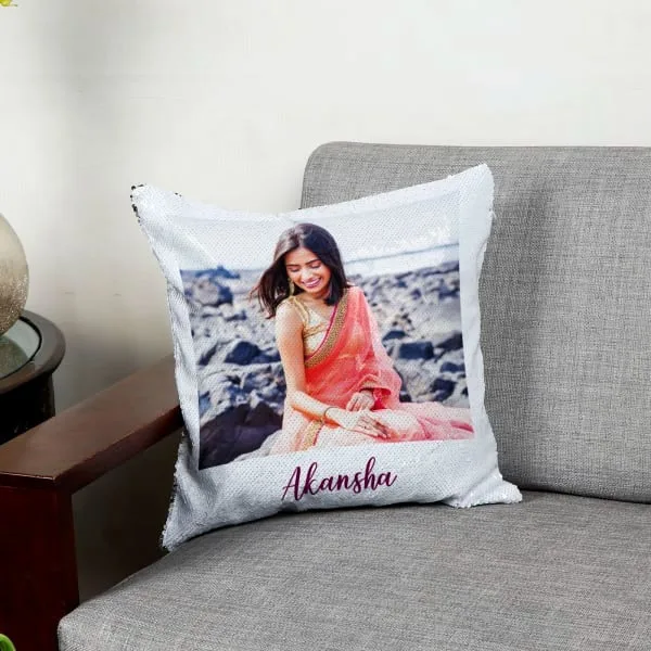 Personalized Photo Magic Reveal Sequin Cushion thumbnail 1