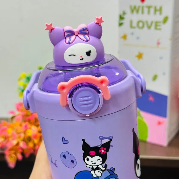 Kuromi Theme Insulated Stainless Steel Tumbler | 700 ML Leak-Proof Sipper with Handle | 3D Print Cute Bottle thumbnail 4
