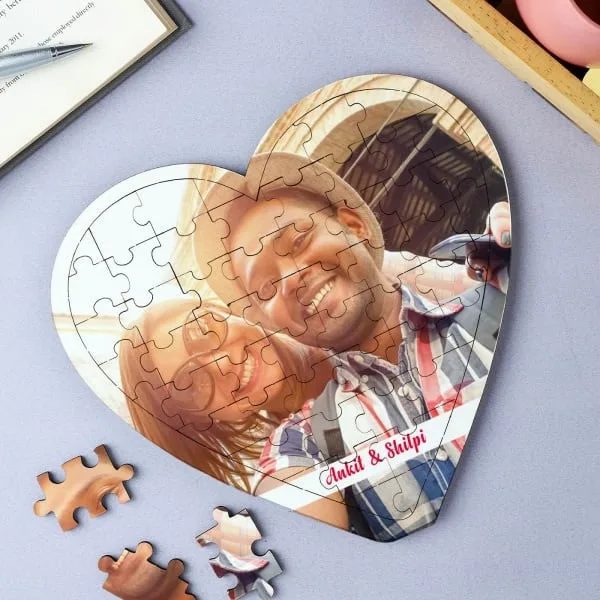 Personalized Wooden Jigsaw Heart Photo Puzzle thumbnail 1
