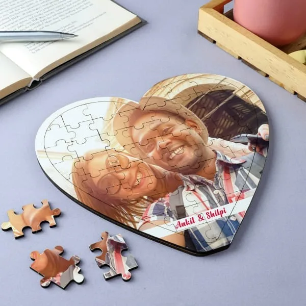 Personalized Wooden Jigsaw Heart Photo Puzzle thumbnail 2