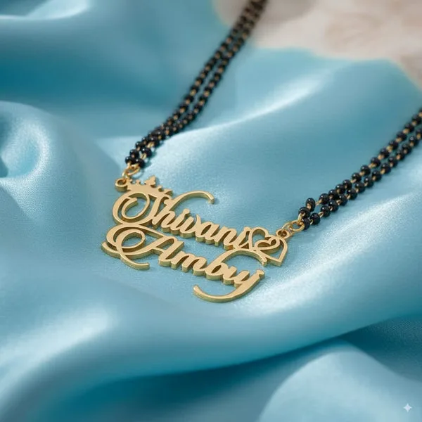Custom Name Mangalsutra with Double Heart & Crown Design thumbnail 2