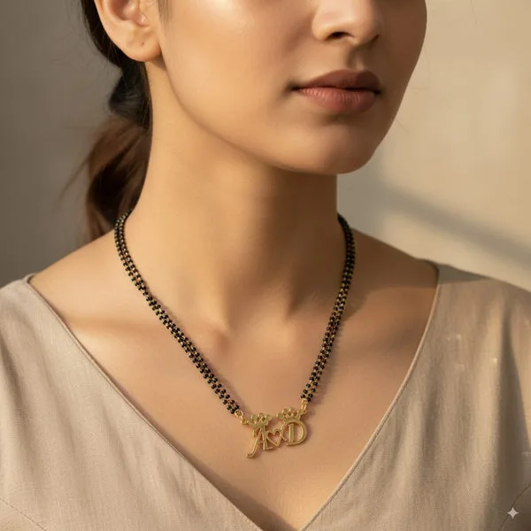 Crown and Heart Couple Initials Mangalsutra thumbnail 2