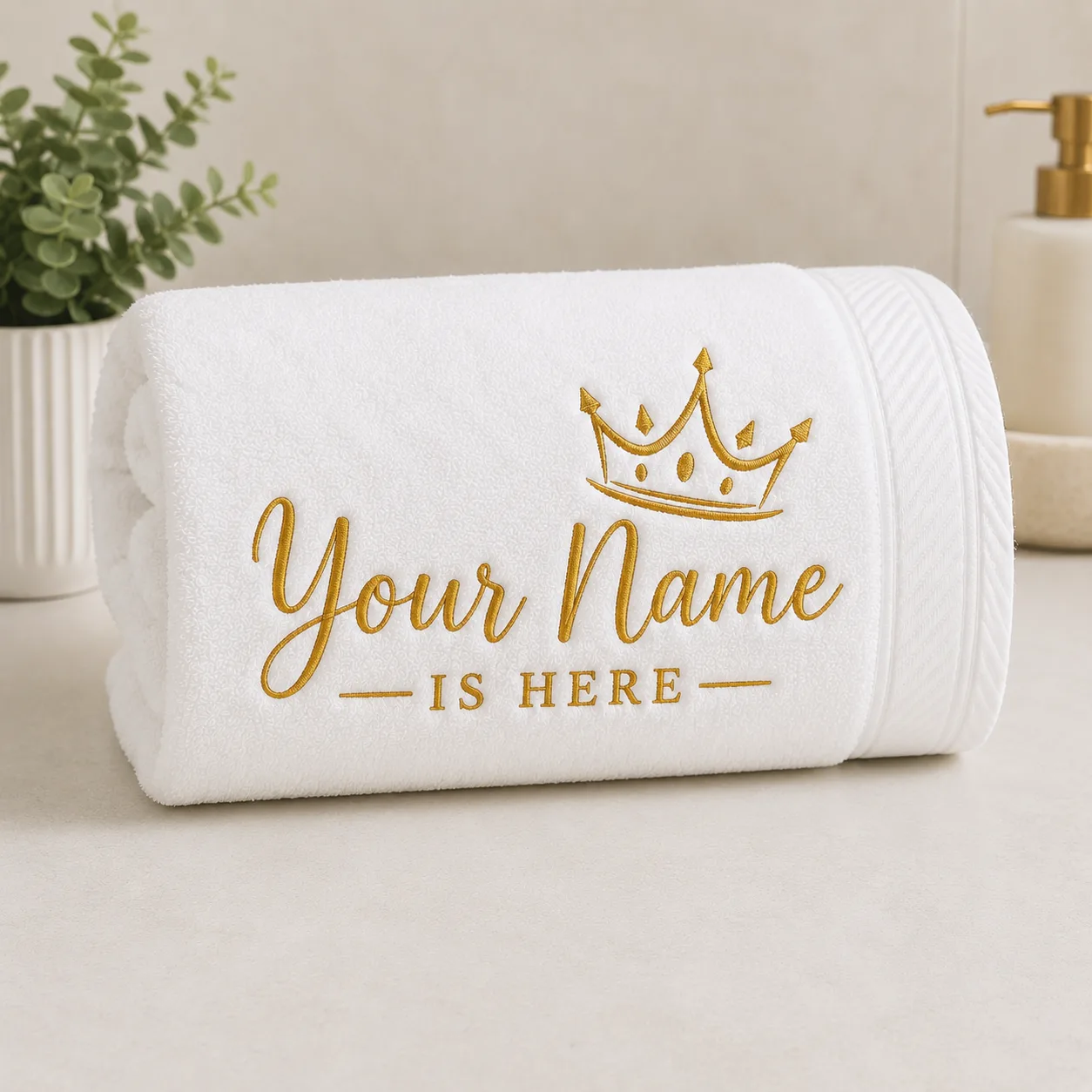 Personalized Name Embroidered Bath Towel with Crown Design | Custom Cotton Towel Gift thumbnail 2