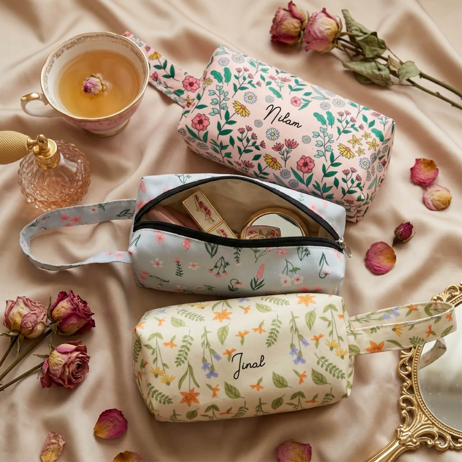 Customised Makeup Pouch with Name | Personalized Nylon Cosmetic Bag thumbnail 3