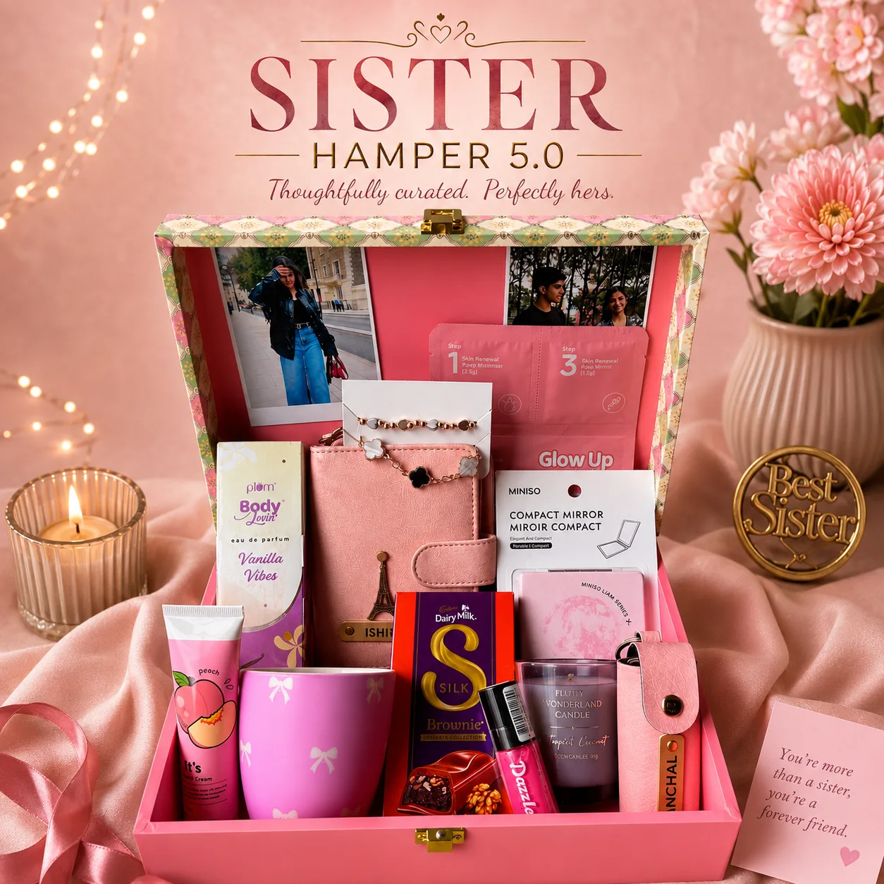 Personalized Premium Gift Hamper with Fancy Trunk Box | Custom Rakhi Gift for Sister thumbnail 2