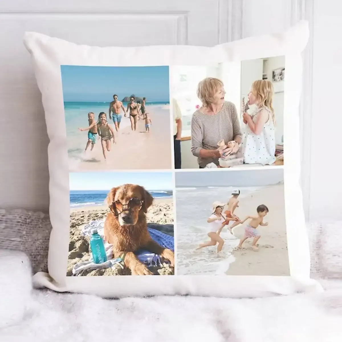 Personalized White Photo Pillow – Multi-Photo Collage Design thumbnail 1