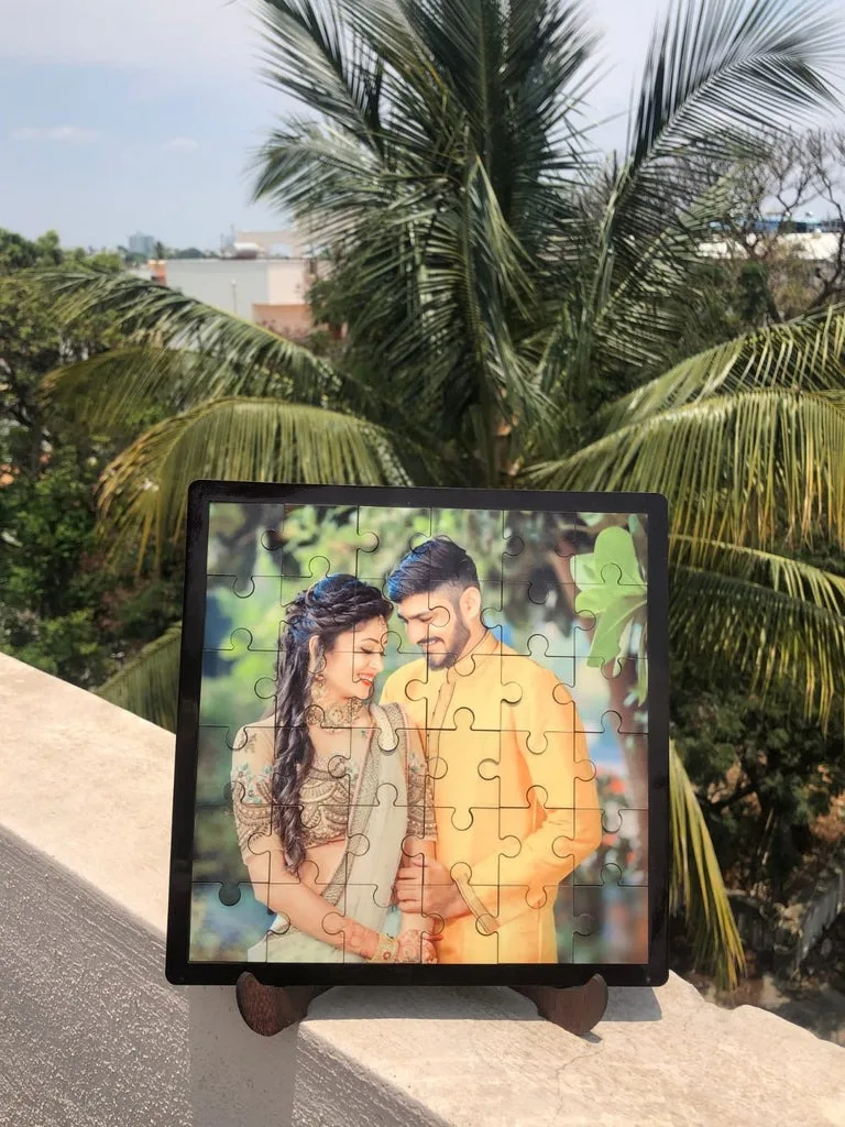 Personalized Sublimation Jig Saw Puzzle with Stand | 8x8 Inch MDF Photo Puzzle (36 Pieces) | Custom Message Option thumbnail 1