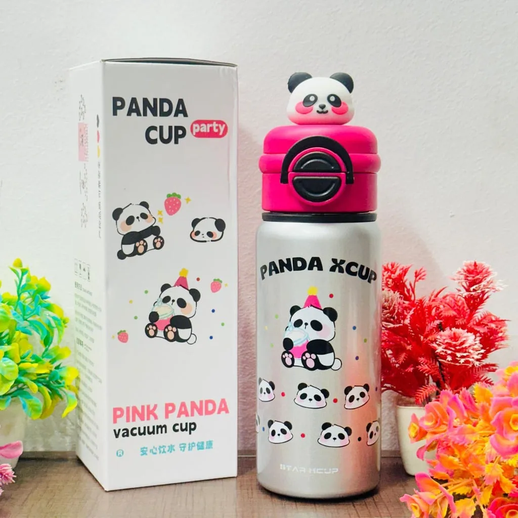 2 in 1 Panda Theme Stainless Steel Sipper Bottle | Insulated Hot & Cold Vacuum Flask | 500 ML (Pink Panda) thumbnail 1