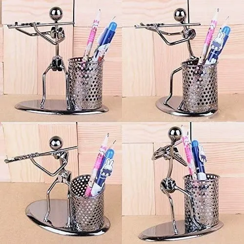 Metal Pen Pencil Holder showing musician playing flute Showpieces thumbnail 1