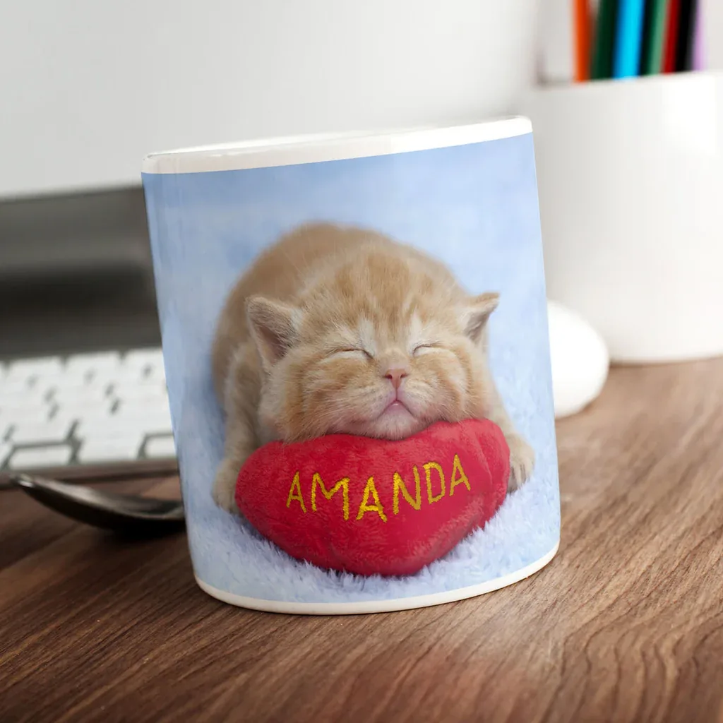 Personalised Mug - Kitten Asleep On A Cushion thumbnail 1