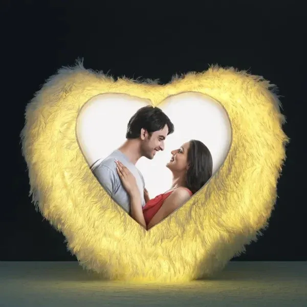 Personalized LED Heart Fur Cushion thumbnail 1