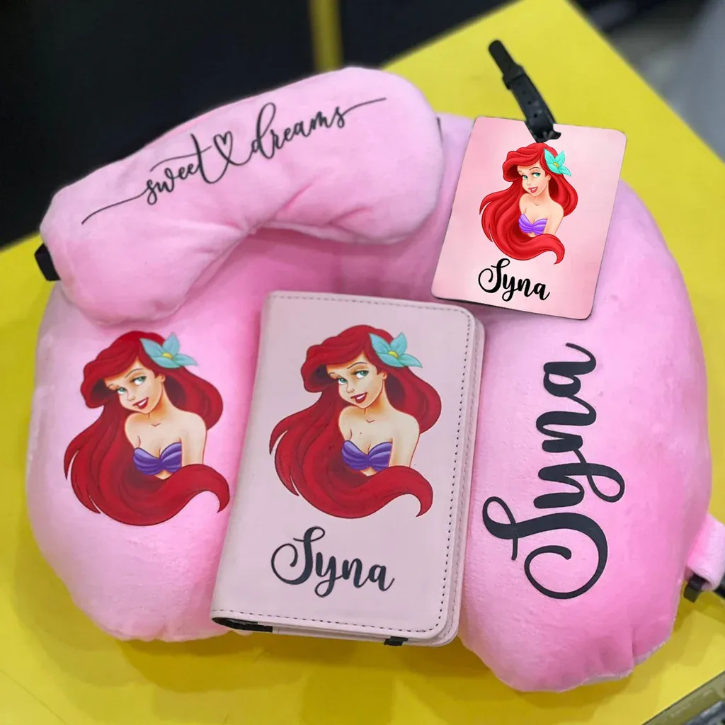 Personalized 4-in-1 Travel Essentials Set – Passport Cover, Luggage Tag, Eye Mask & Neck Pillow thumbnail 1