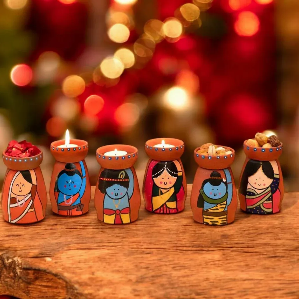 Handmade Terracotta Tealight Holder | Festive Diya with Holder | Diwali Decoration thumbnail 1