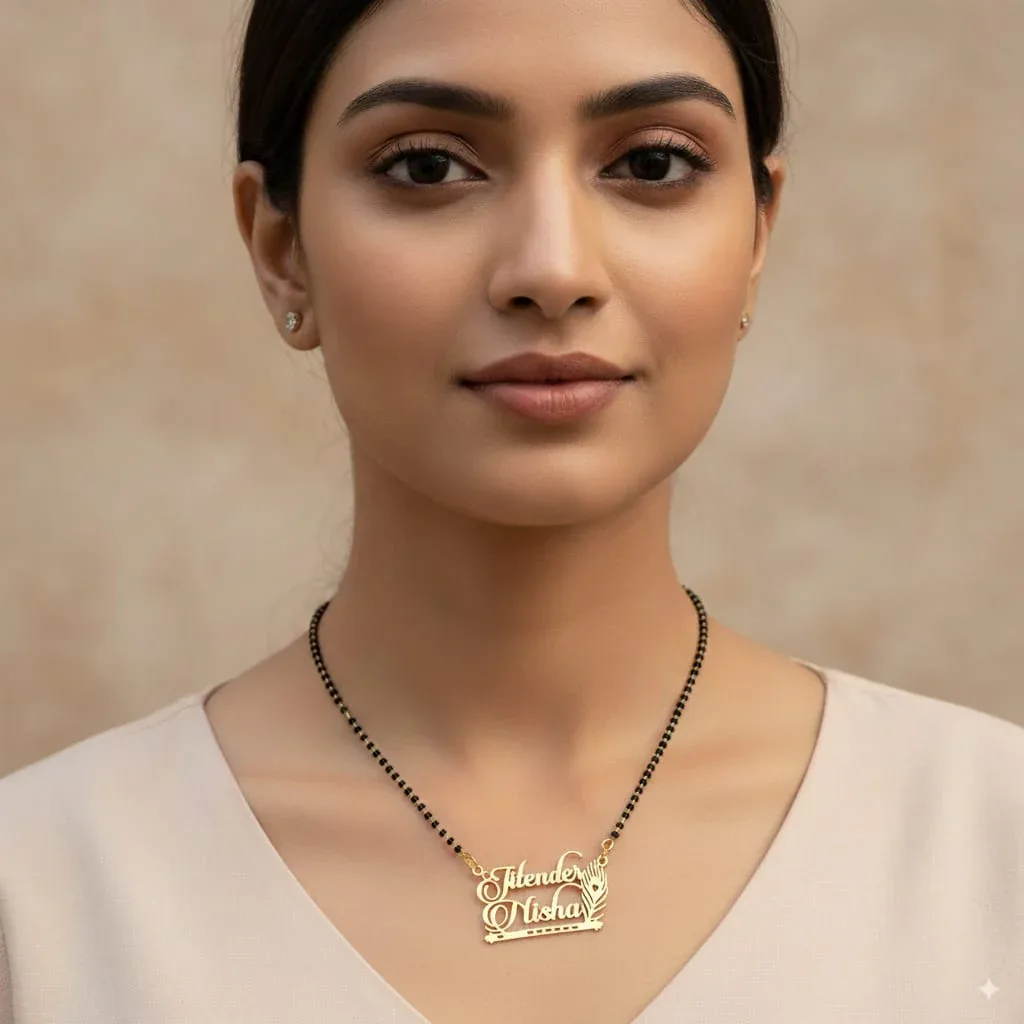 Customizable Couple Name Mangalsutra with Flute Design – Gold Plated Pendant thumbnail 1