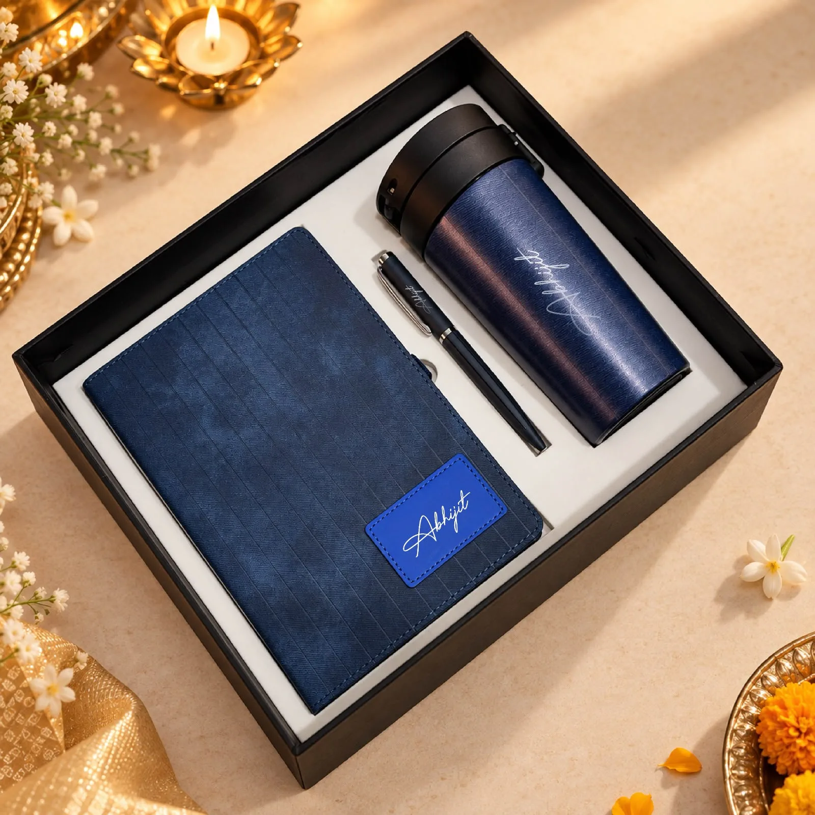 Personalized Premium Diwali Gifting Combo | Notebook, Pen & Travel Mug Gift Set