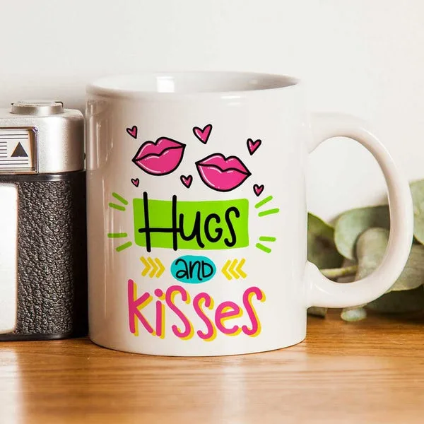 Hugs & Kisses Ceramic Couple Coffee Mug Gift for Valentine's Day