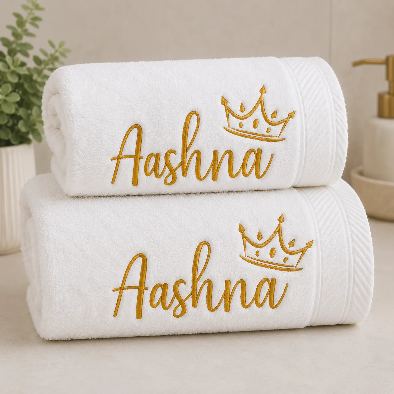 Personalized Name Embroidered Bath Towel with Crown Design | Custom Cotton Towel Gift