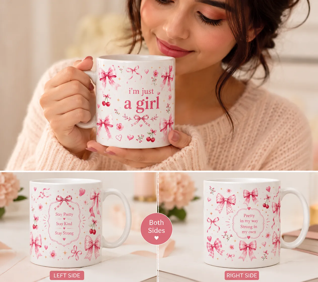 I'm Just A Girl – Coquette Bow Premium Ceramic Mug (11 oz)