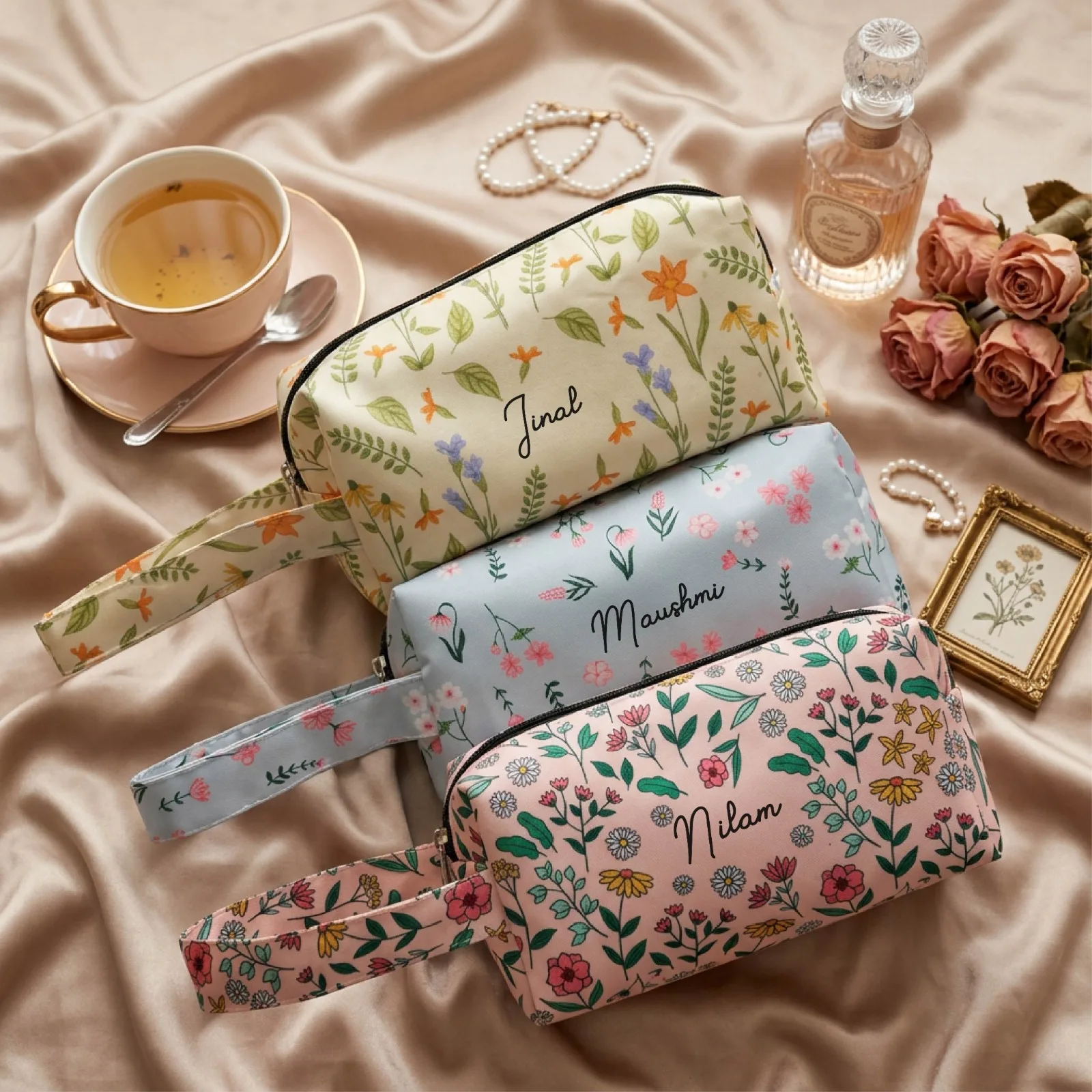 Customised Makeup Pouch with Name | Personalized Nylon Cosmetic Bag