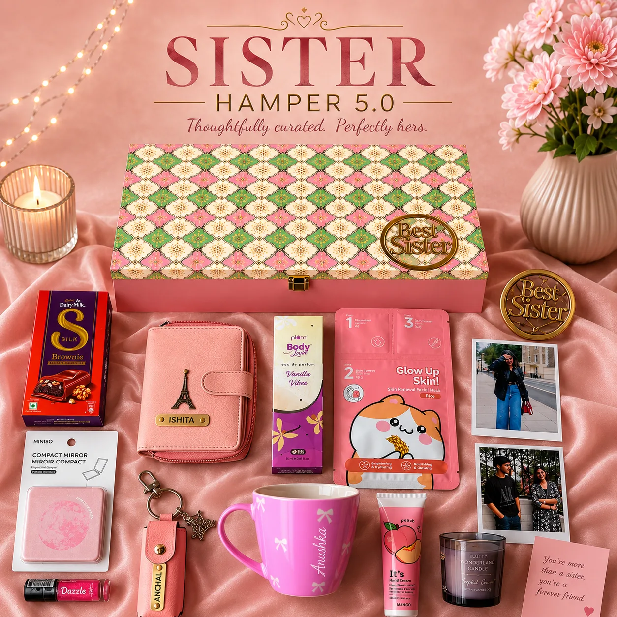 Personalized Premium Gift Hamper with Fancy Trunk Box | Custom Rakhi Gift for Sister
